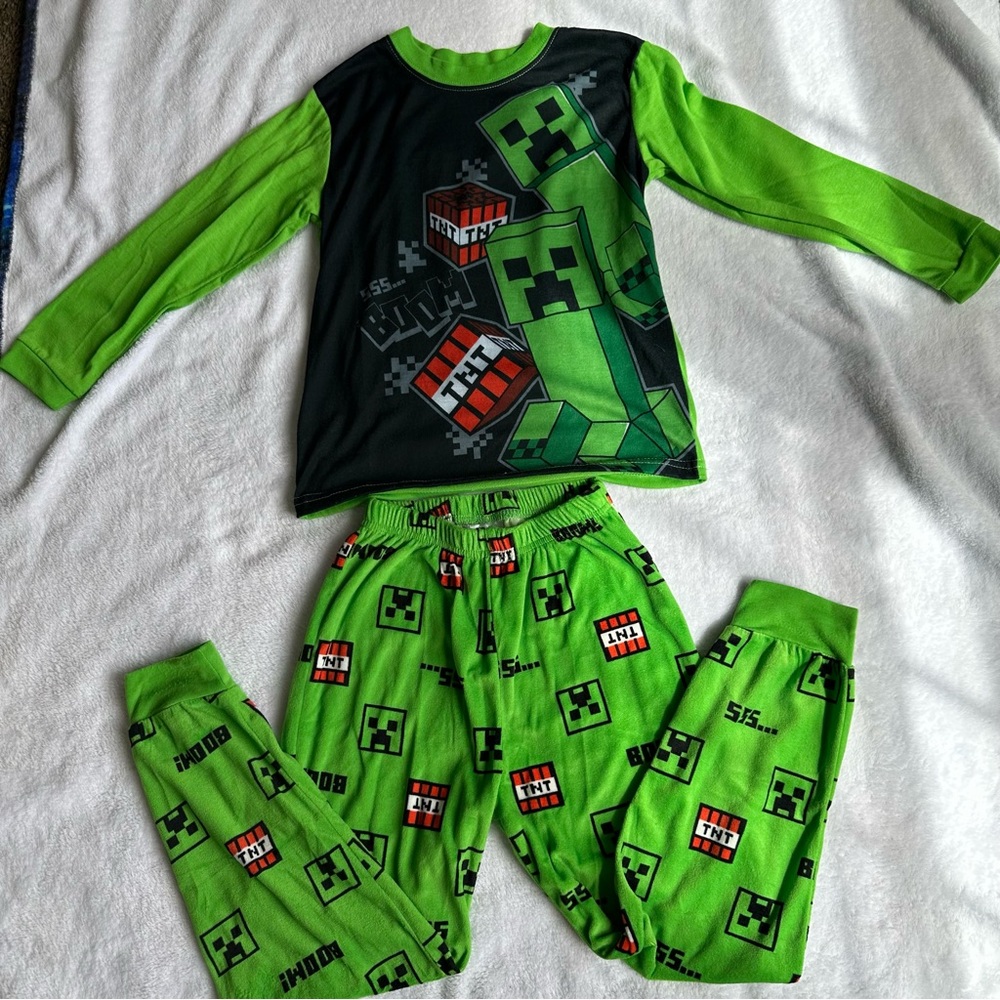 Green and Black Pajama Set with Graphic Design